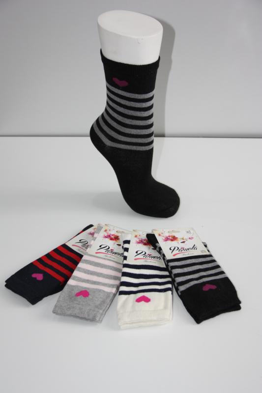 4’Lü Kadın Asortli Kalpli-Çizgili Desen Karışık Renk Soket Çorabı