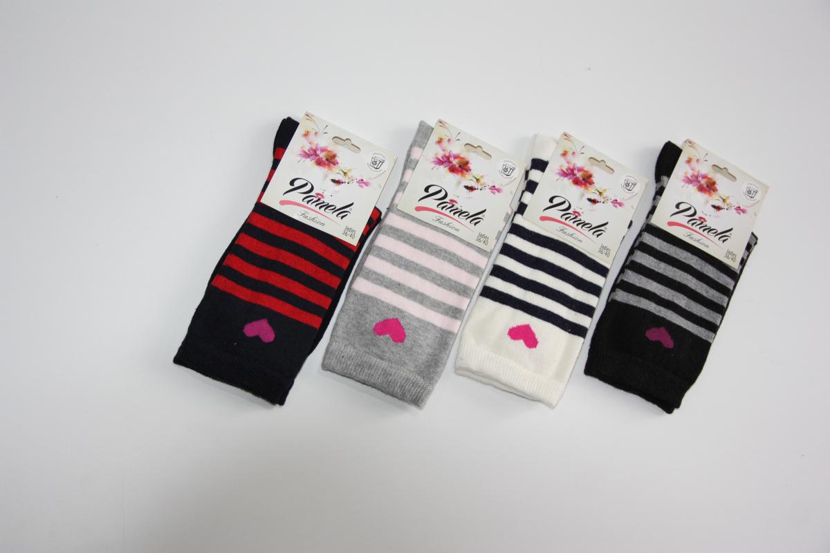 4’Lü Kadın Asortli Kalpli-Çizgili Desen Karışık Renk Soket Çorabı
