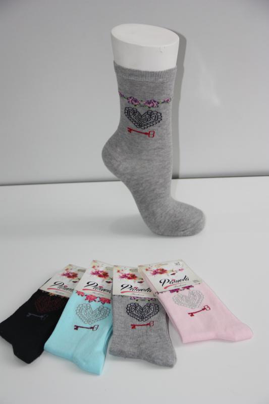 4’Lü Kadın Asortli Kalpli Desen Karışık Renk Soket Çorabı