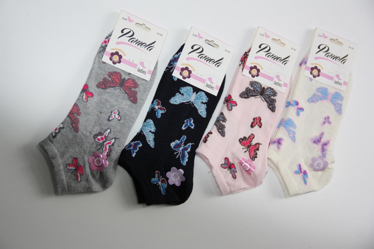 4’Lü Kadın Asortli Kelebek Desen Karışık Renk Patik Çorabı