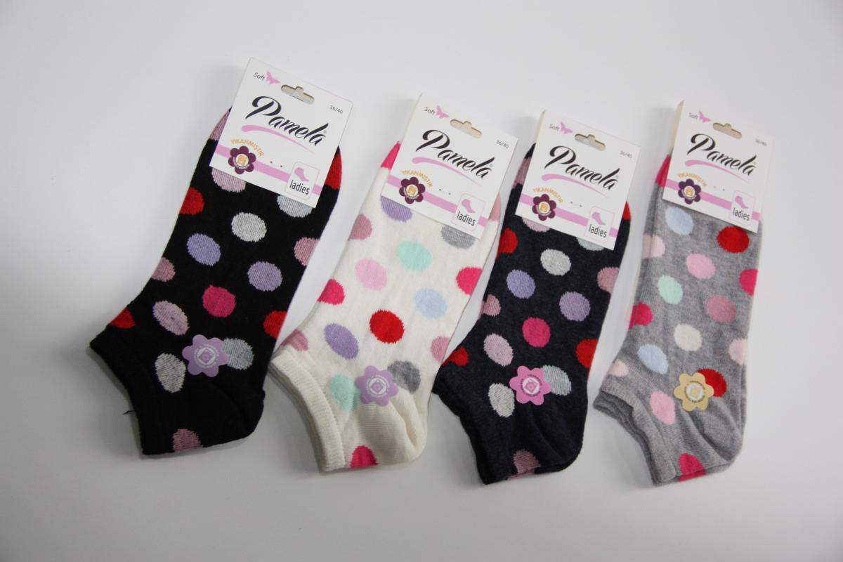 4’Lü Kadın Asortli Puantiyeli Desen Karışık Renk Patik Çorabı