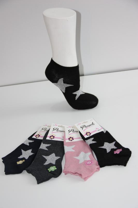 4’Lü Kadın Asortli Yıldızlı Desen Karışık Renk Patik Çorabı