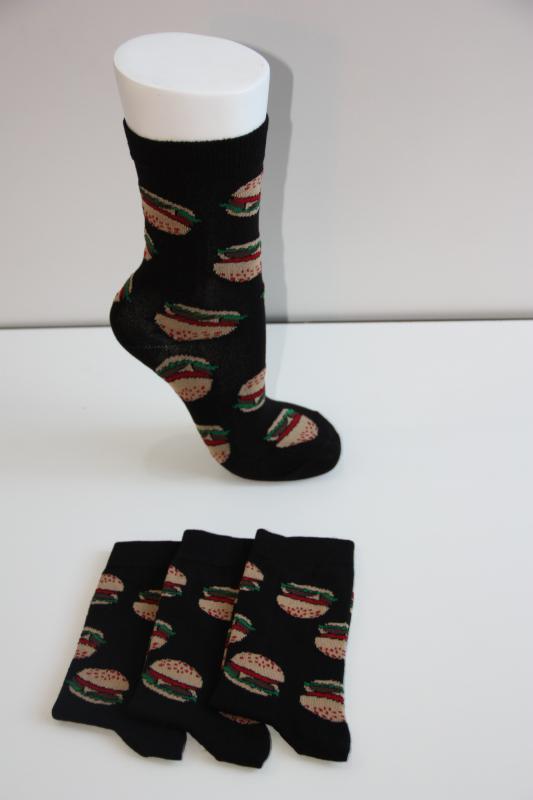 Kadın 3’Lü Hamburger Desenli Soket Çorap