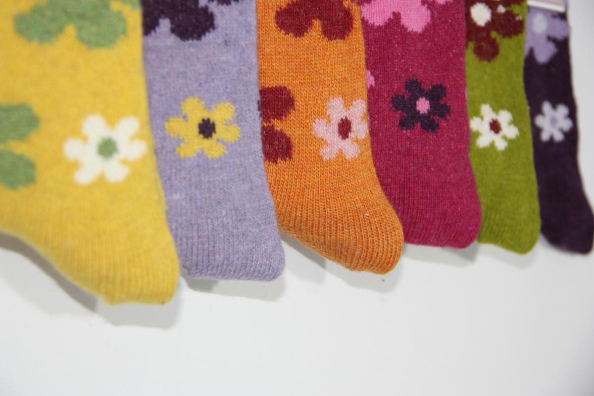 Kadın 12’li Yün Çiçek Desenli Soket Çorap