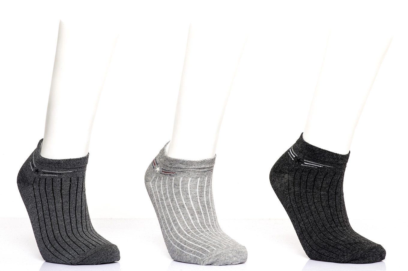 Üç Çizgili Yıldız Desen Erkek Patik Çorap