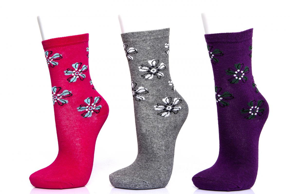 Flower Pattern  3 Packs Female Socks