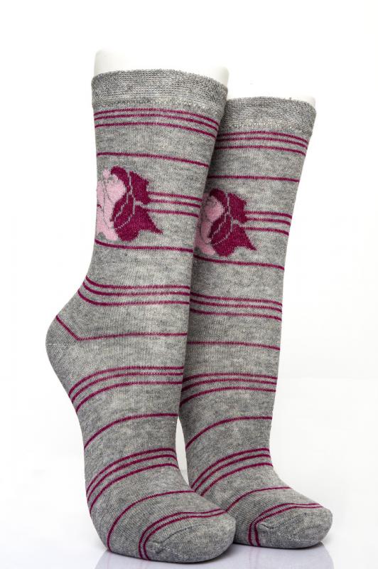 Pamela Boxed, 12 Pieces, Rose Design On Leg Female Socks