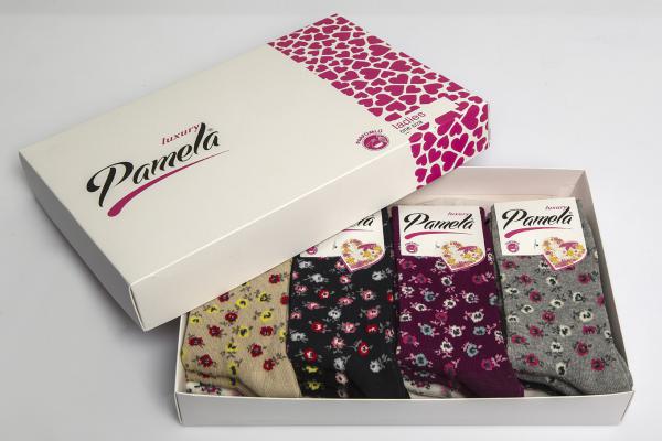 Pamela Boxed, 12 Pieces, Small Flower Pattern Female Socks 