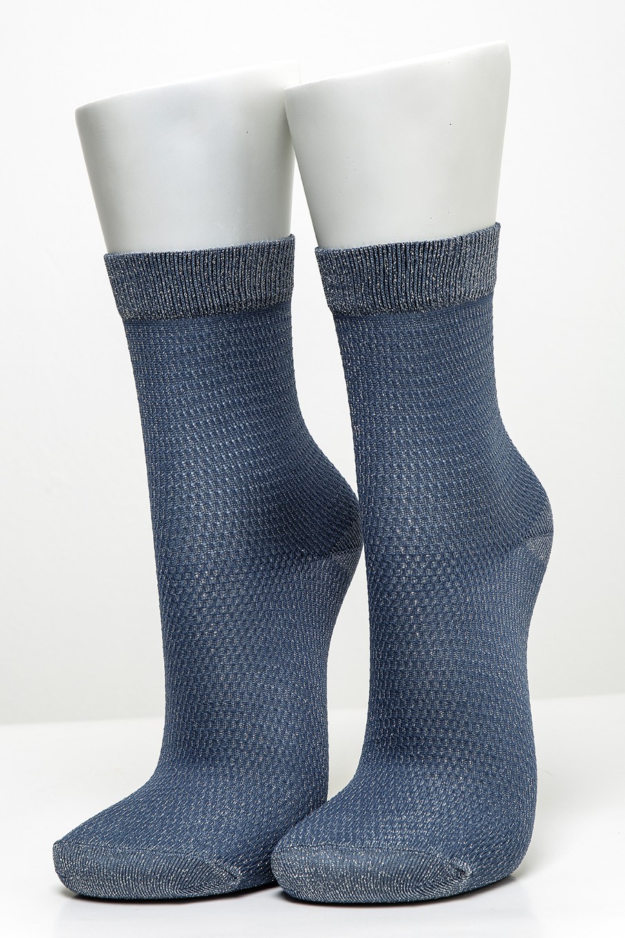 Women 2-Piece Black Blue Mesh Silvery Socks Socket